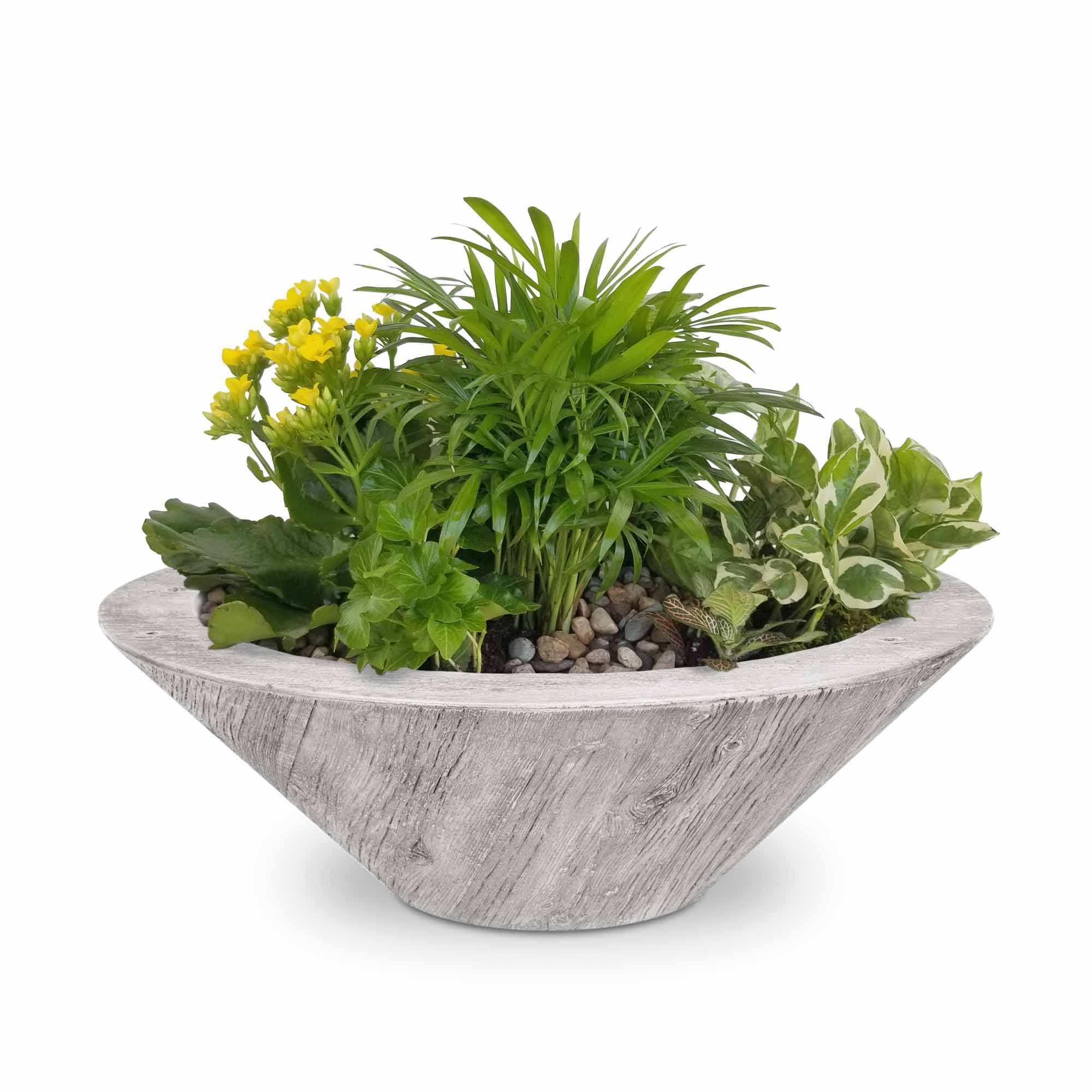 The Outdoor Plus Cazo 24-Inch Round 45,000 BTU GFRC Concrete Natural Gas Fire Bowl with Electronic Ignition - Ivory Wood Grain thumbnail 1