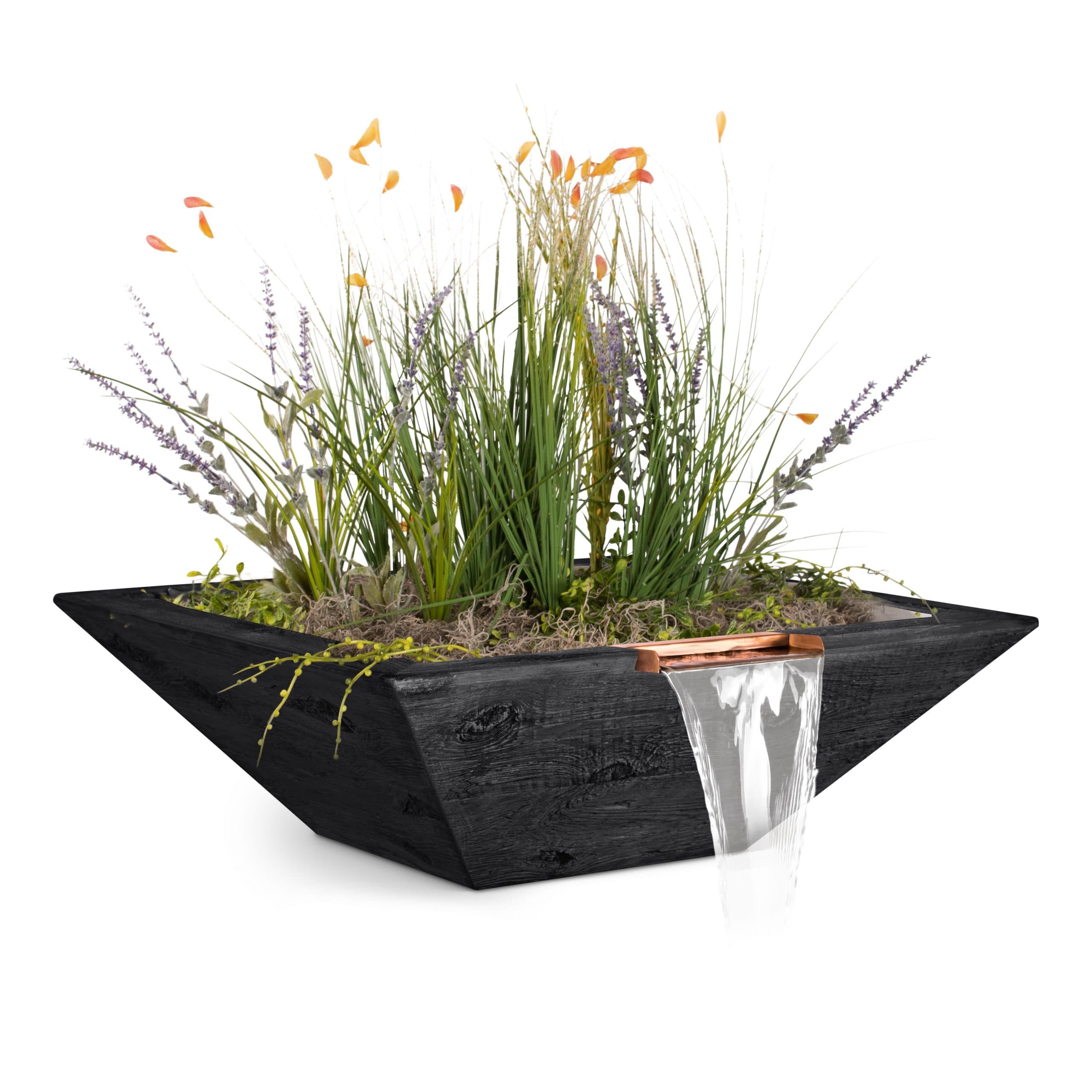 The Outdoor Plus Sedona 27-Inch Round 45,000 BTU GFRC Concrete Natural Gas Fire & Water Bowl with Match Lit Ignition - Ebony Wood Grain