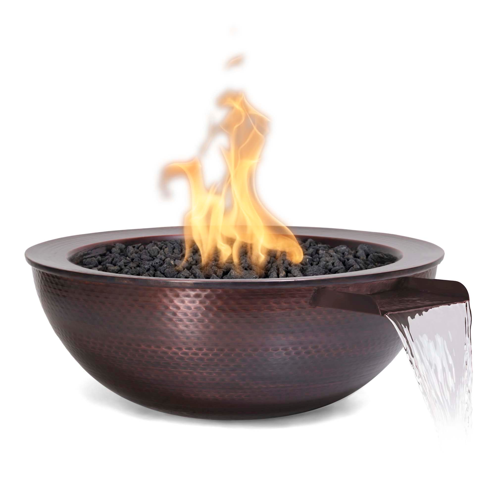The Outdoor Plus Sedona 27-Inch Round 45,000 BTU Hammered Copper Natural Gas Fire & Water Bowl with Match Lit Ignition thumbnail 1