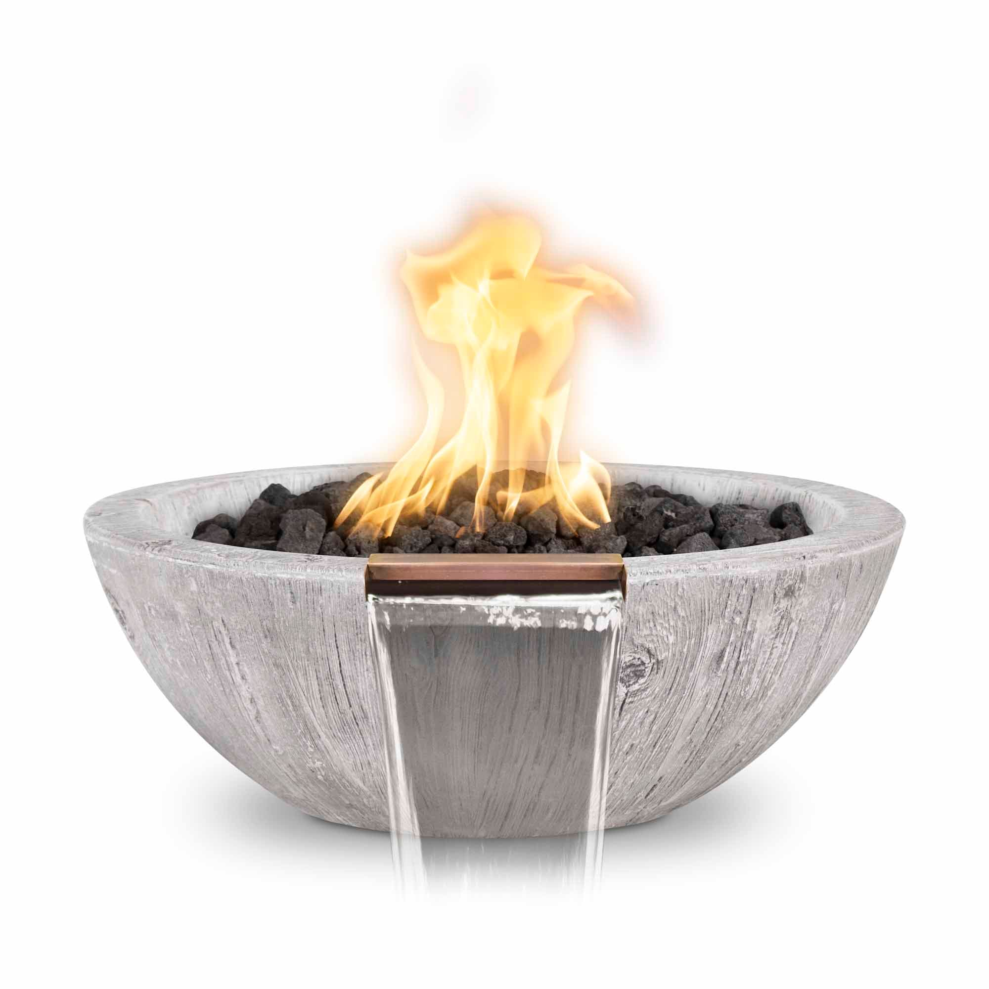 The Outdoor Plus Sedona 27-Inch Round 45,000 BTU GFRC Concrete Propane Gas Fire & Water Bowl with Match Lit Ignition - Ivory Wood Grain thumbnail 1