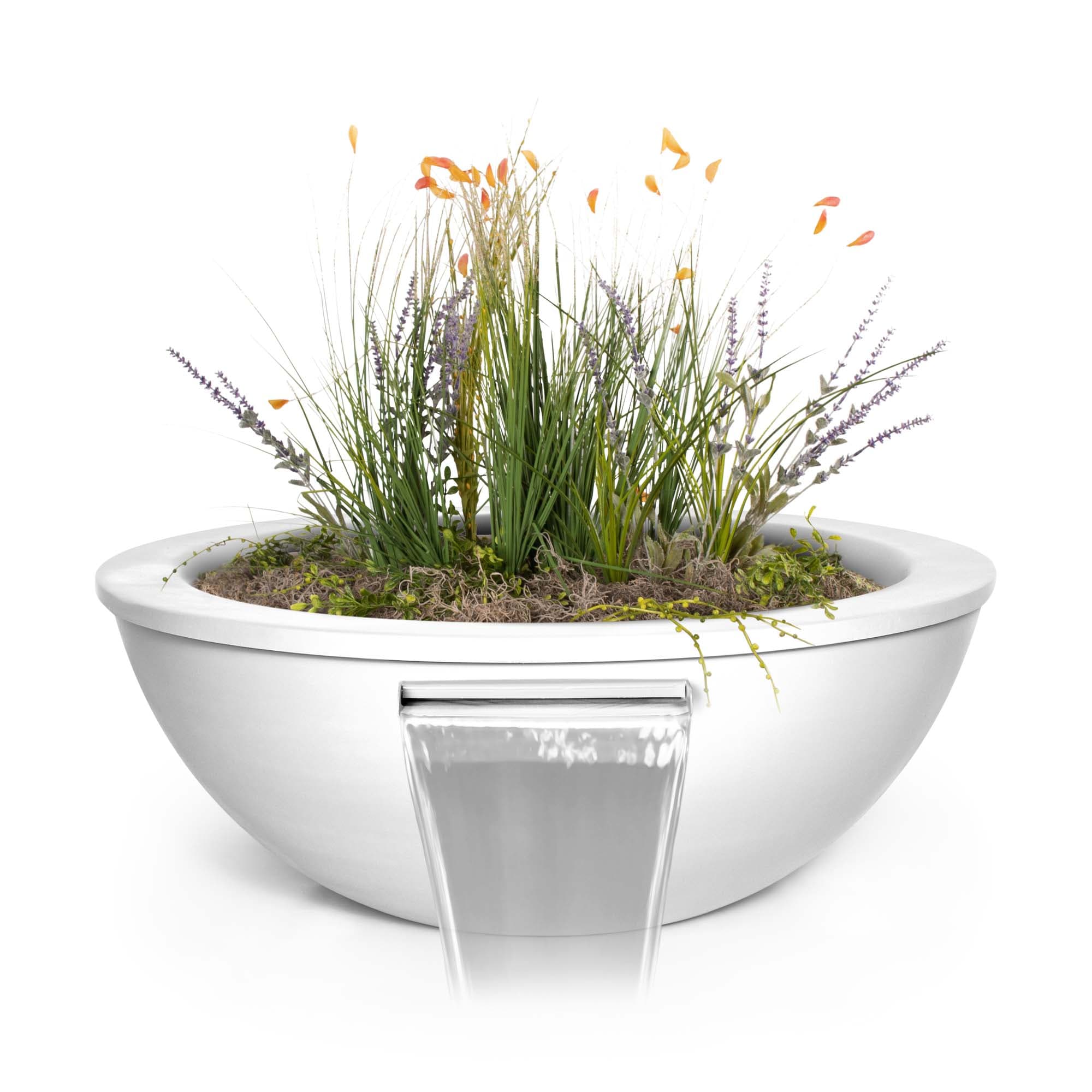 The Outdoor Plus Sedona 27-Inch Round 45,000 BTU Powder-Coated Steel Natural Gas Fire & Water Bowl with Match Lit Ignition - White
