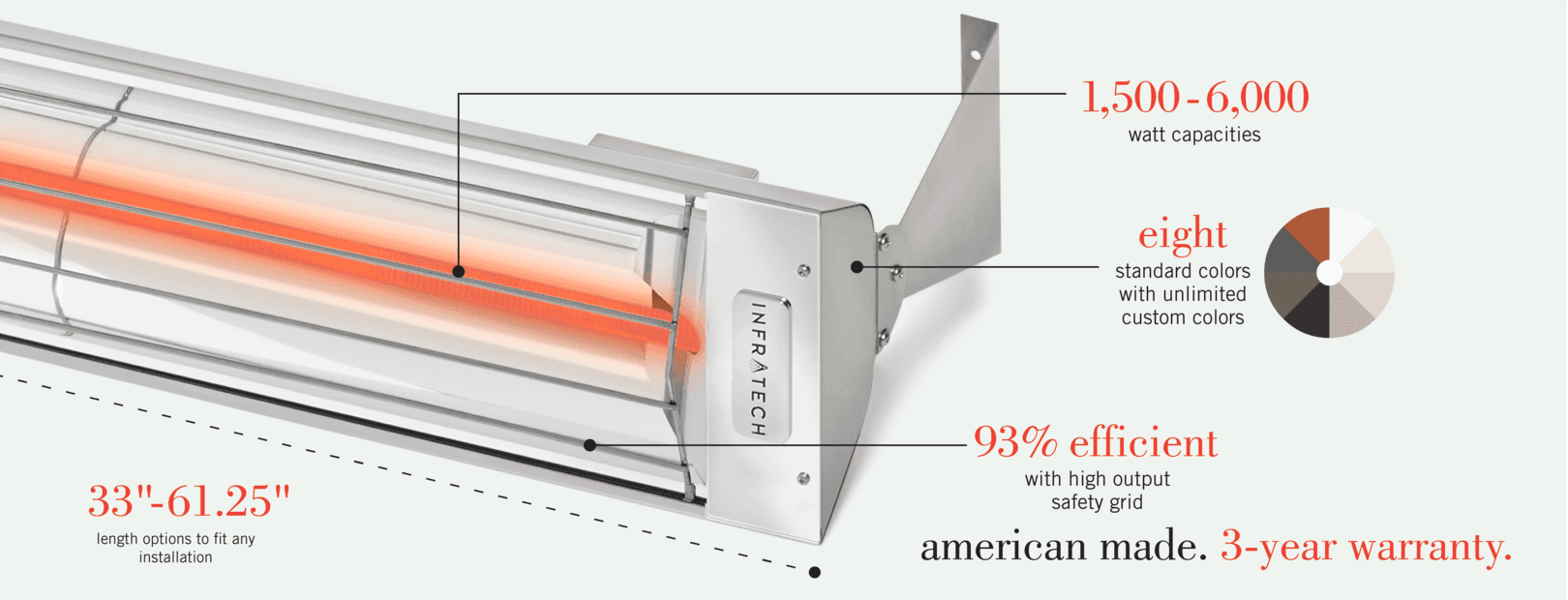 Infratech WD-Series 39-Inch 4000W Marine Grade Dual Element Electric Infrated Patio Heater - 240V - Stainless Steel — image 1