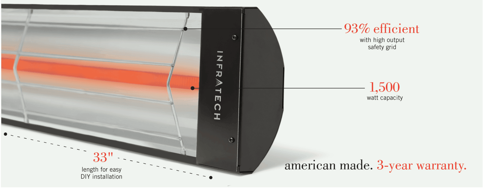 Infratech C-Series 33-Inch 1500W Single Element Electric Infrared Comfort Garage Heater with Plug - 120V - Black — image 1