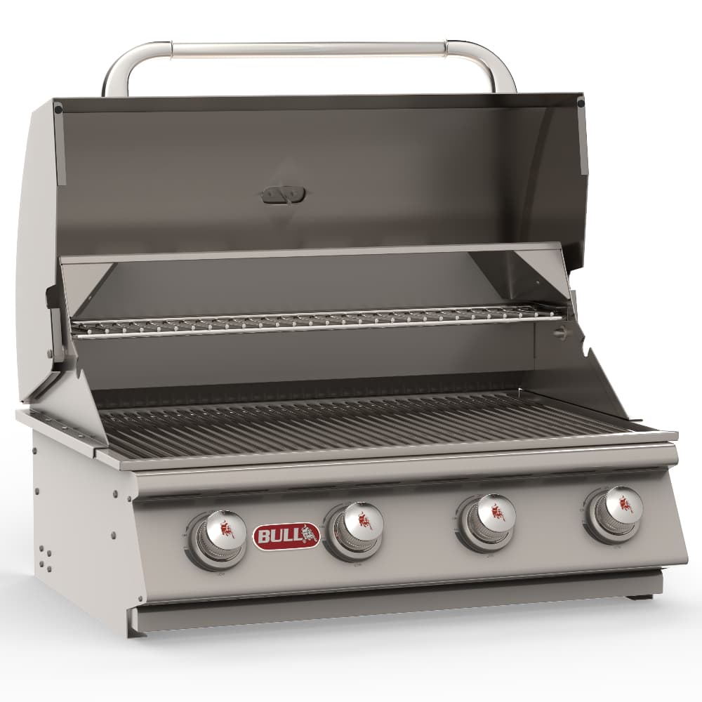 Bull BBQ Outlaw 30-inch 4-burner built-in natural gas grill with hood open